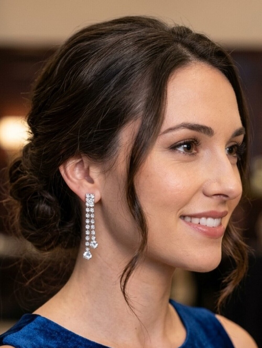 BEAUTIFUL Clear Sparkling Rhinestones Double Strand Drop Earrings